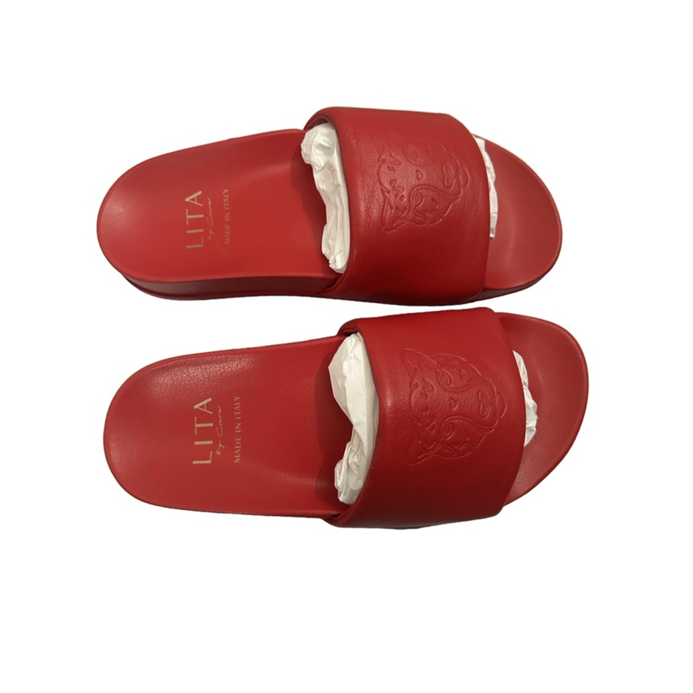 LITA Women's Red Italian Leather Slides Size 7, NIB